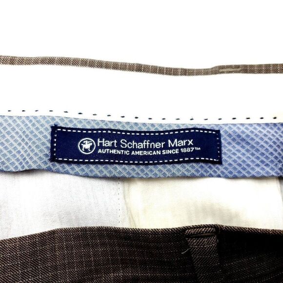 Hart Schaffner Marx Wool Dress Pants 37/28 Beige Windowpane Pleated Mid Rise - Picture 2 of 5
